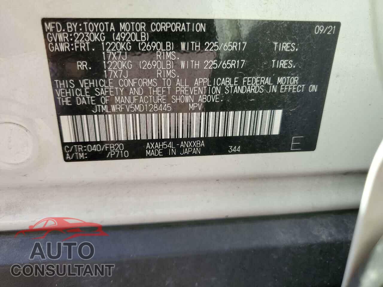 TOYOTA RAV4 2021 - JTMLWRFV5MD128445