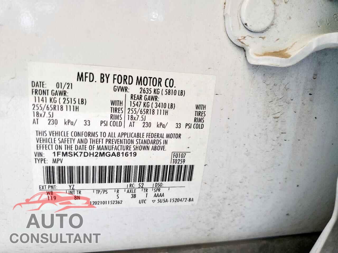 FORD EXPLORER 2021 - 1FMSK7DH2MGA81619