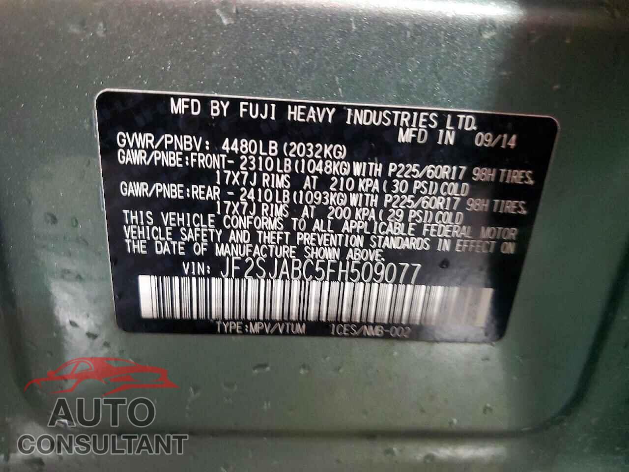 SUBARU FORESTER 2015 - JF2SJABC5FH509077