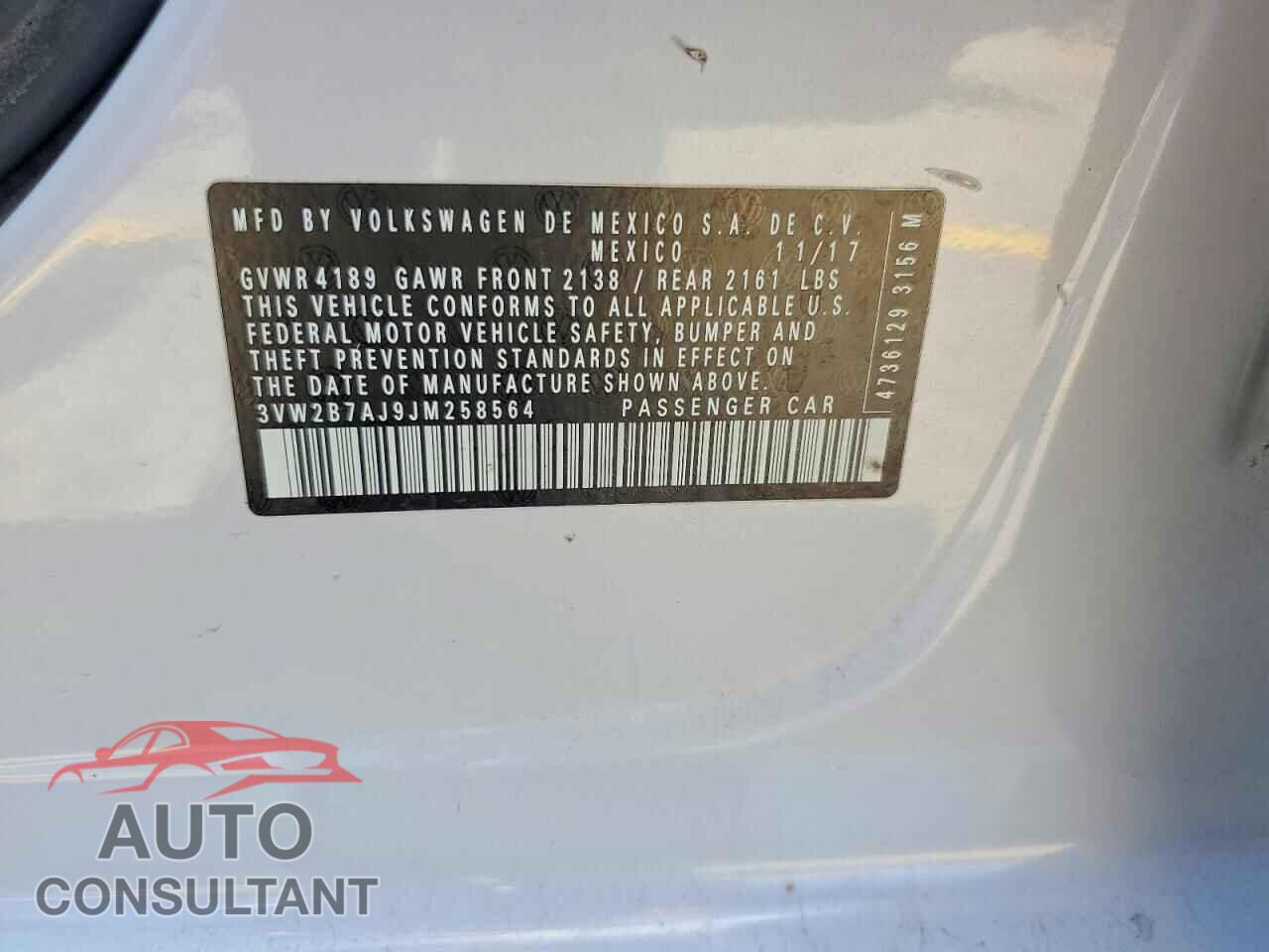 VOLKSWAGEN JETTA 2018 - 3VW2B7AJ9JM258564