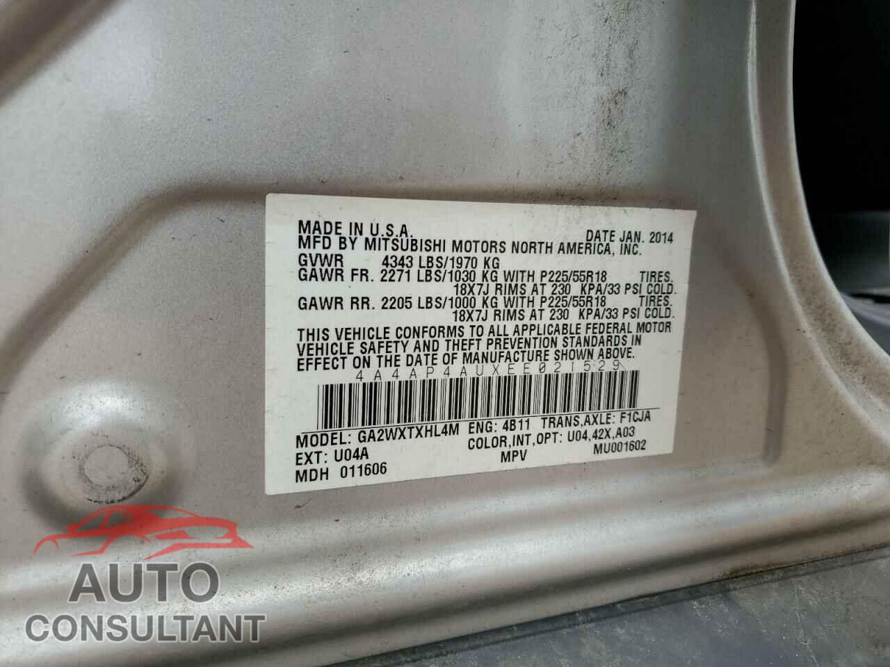 MITSUBISHI OUTLANDER 2014 - 4A4AP4AUXEE021529