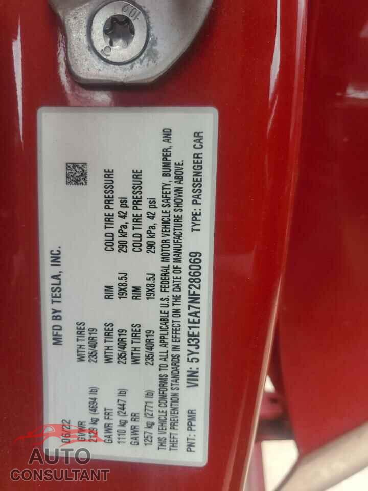 TESLA MODEL 3 2022 - 5YJ3E1EA7NF286069