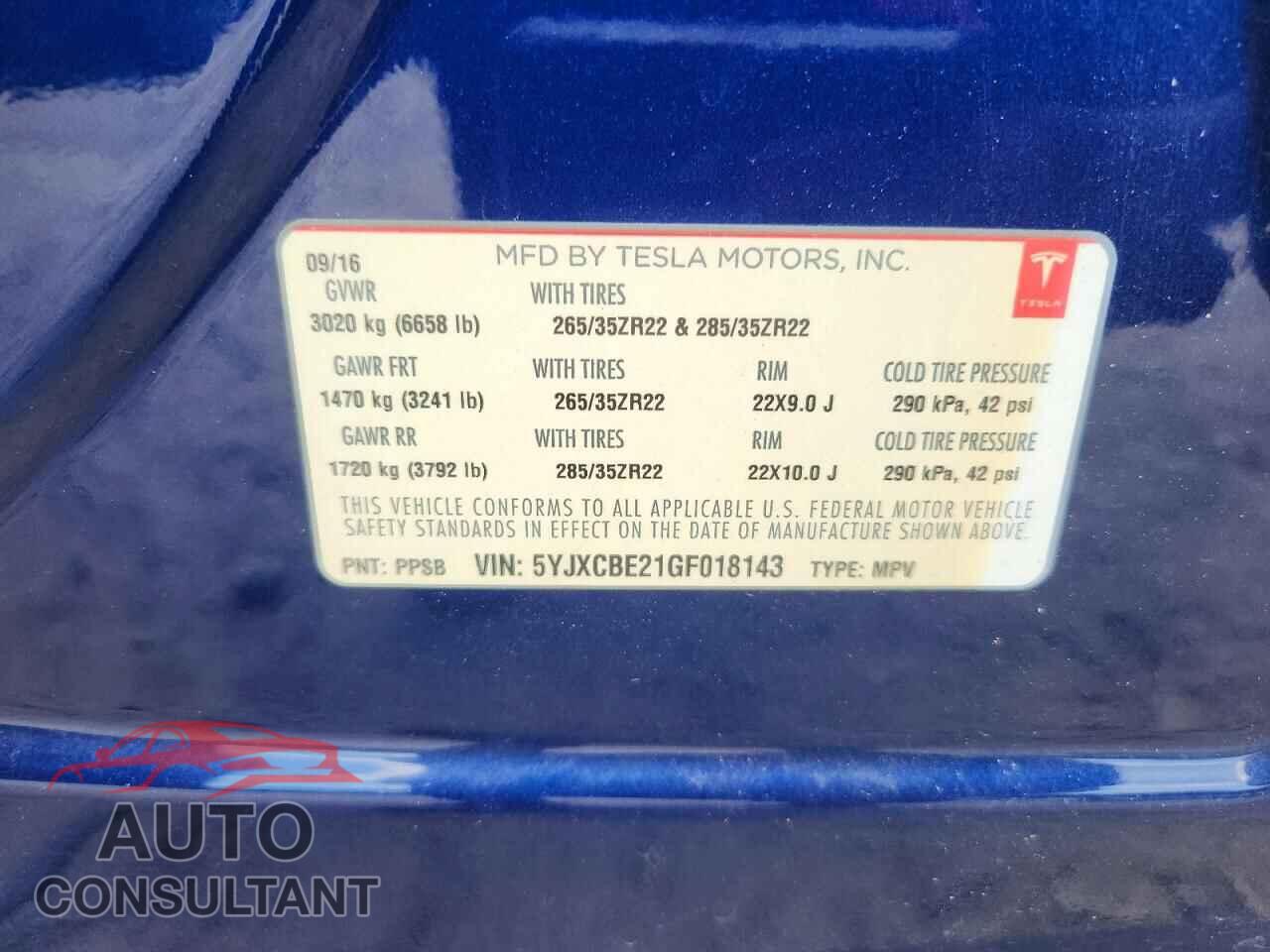 TESLA MODEL X 2016 - 5YJXCBE21GF018143