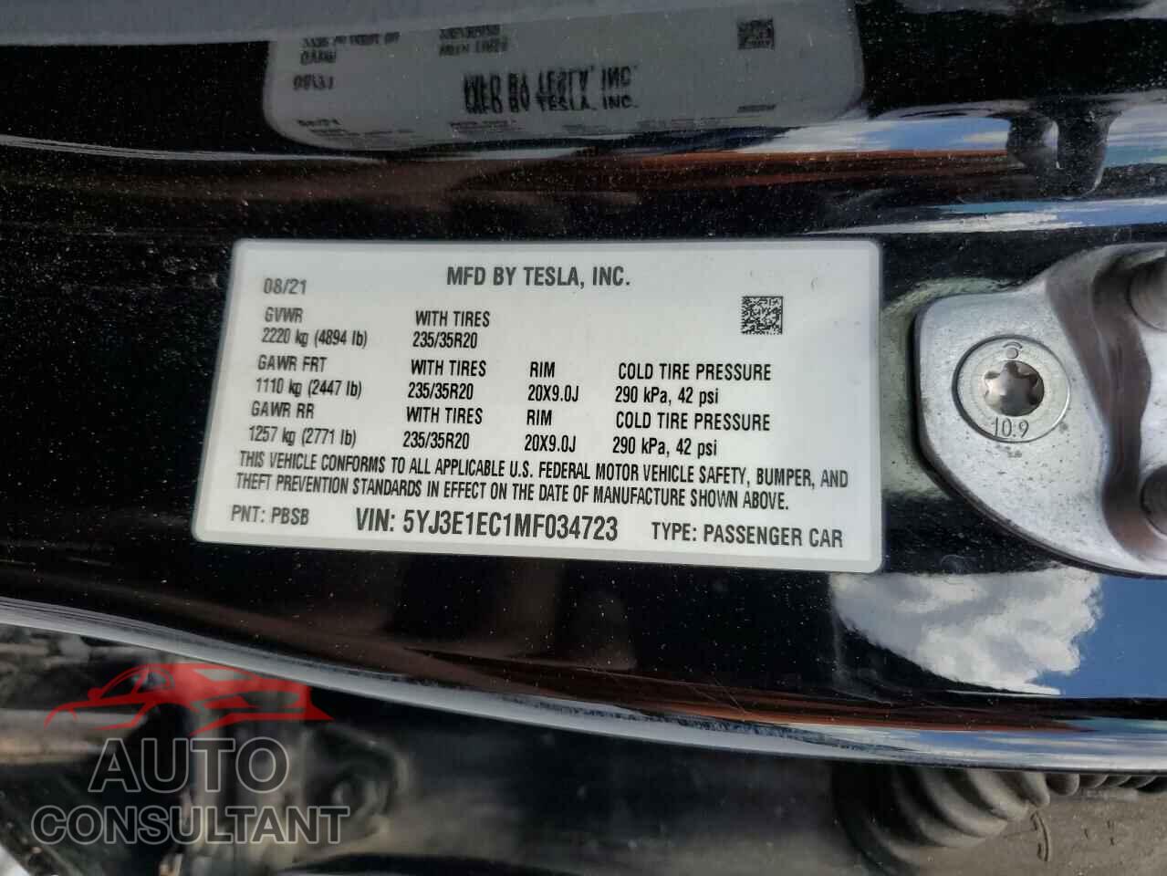 TESLA MODEL 3 2021 - 5YJ3E1EC1MF034723