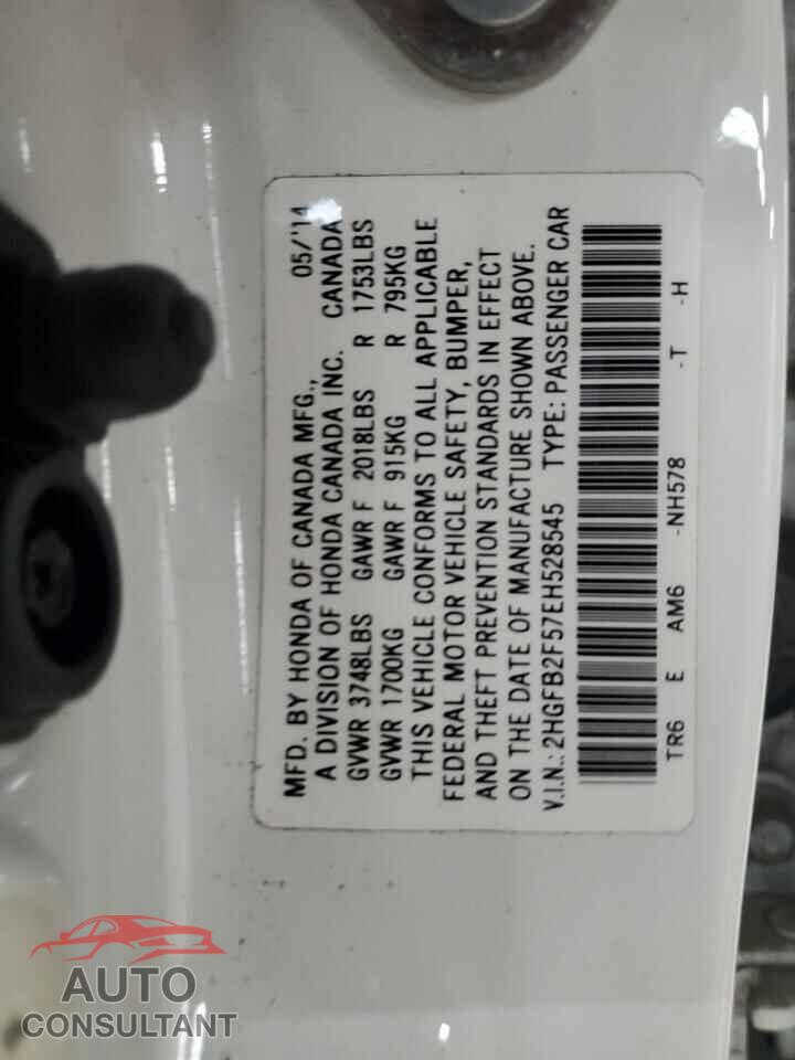 HONDA CIVIC 2014 - 2HGFB2F57EH528545