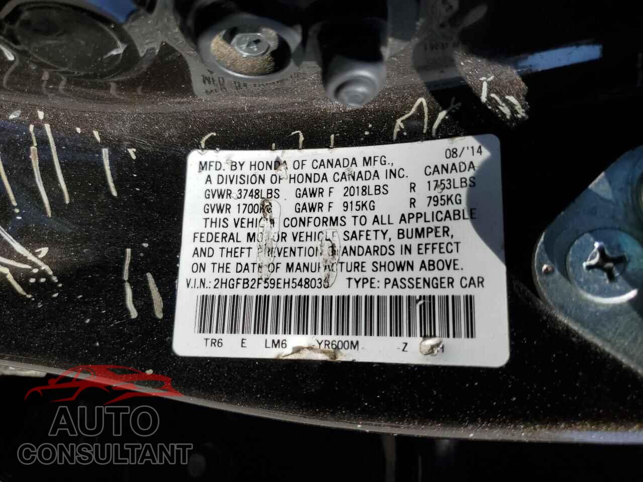 HONDA CIVIC 2014 - 2HGFB2F59EH548036