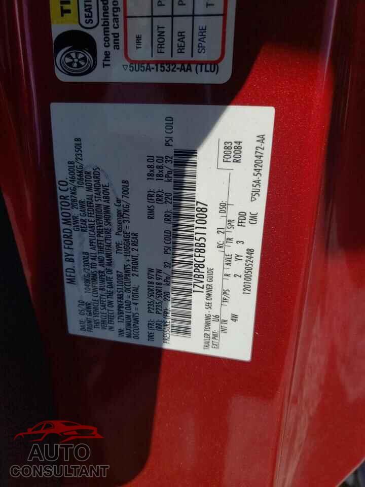 FORD MUSTANG 2011 - 1ZVBP8CF8B5110087