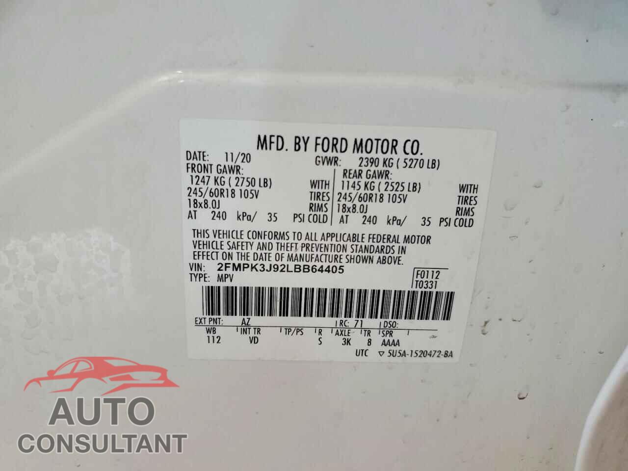 FORD EDGE 2020 - 2FMPK3J92LBB64405