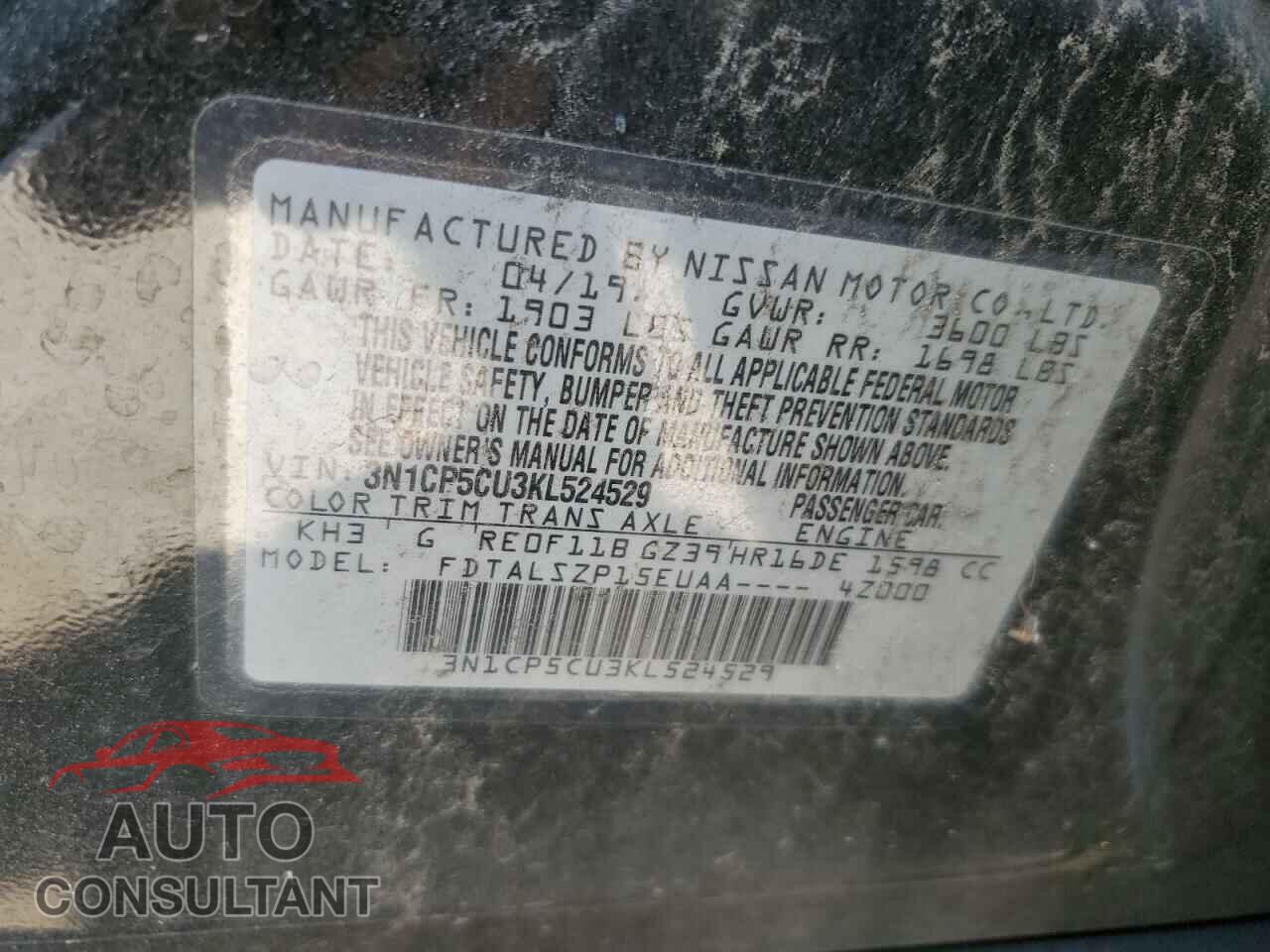NISSAN KICKS 2019 - 3N1CP5CU3KL524529