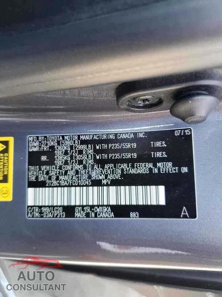 LEXUS RX450 2015 - 2T2BC1BA7FC010045