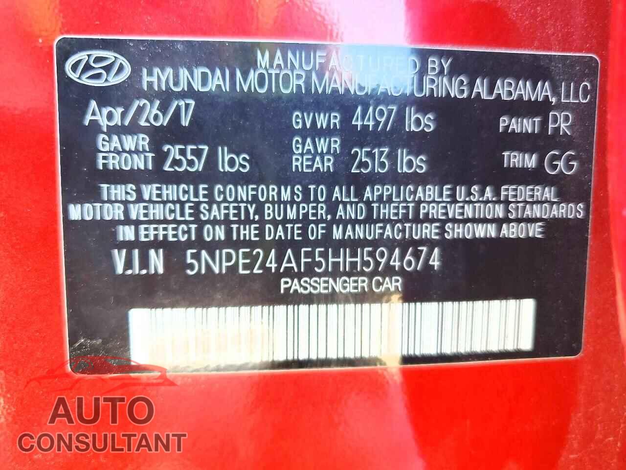 HYUNDAI SONATA 2017 - 5NPE24AF5HH594674