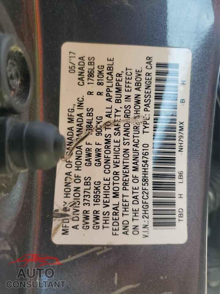 HONDA CIVIC 2017 - 2HGFC2F58HH547610