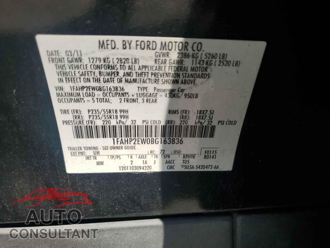 FORD TAURUS 2011 - 1FAHP2EW0BG163836