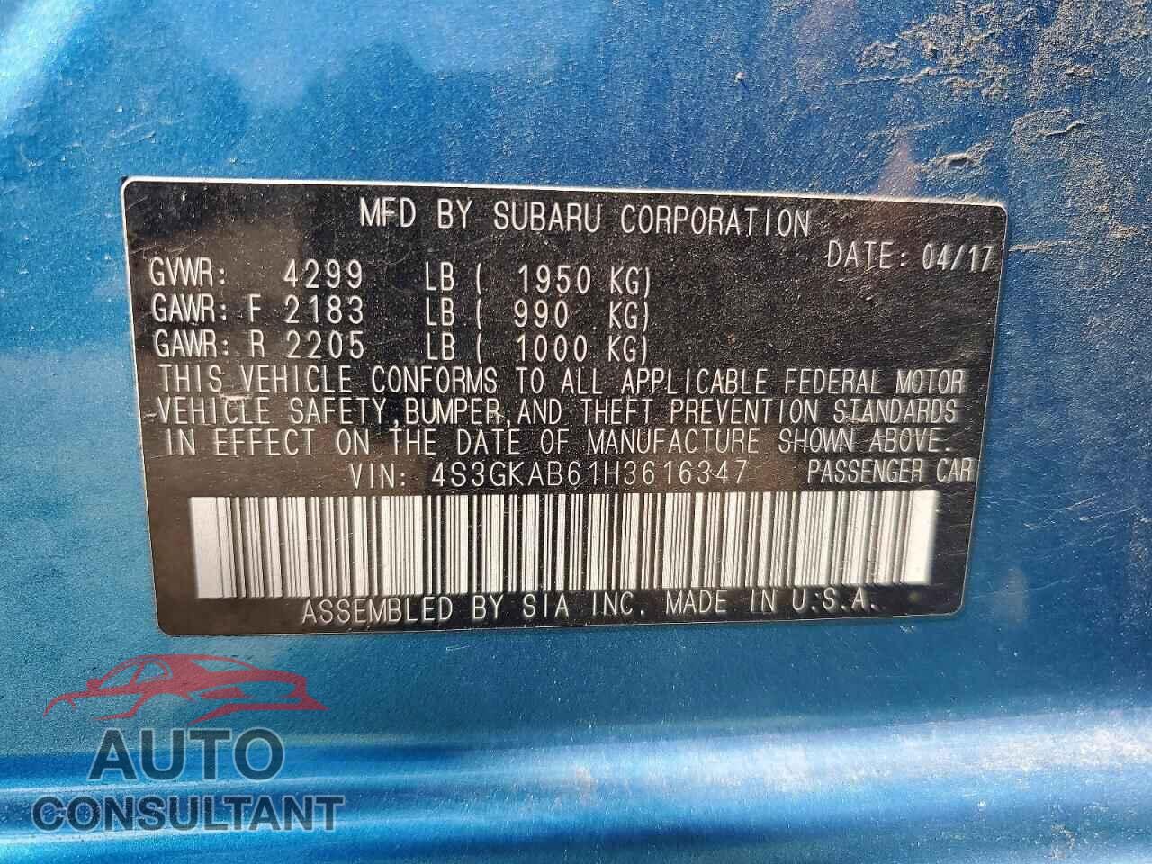 SUBARU IMPREZA 2017 - 4S3GKAB61H3616347
