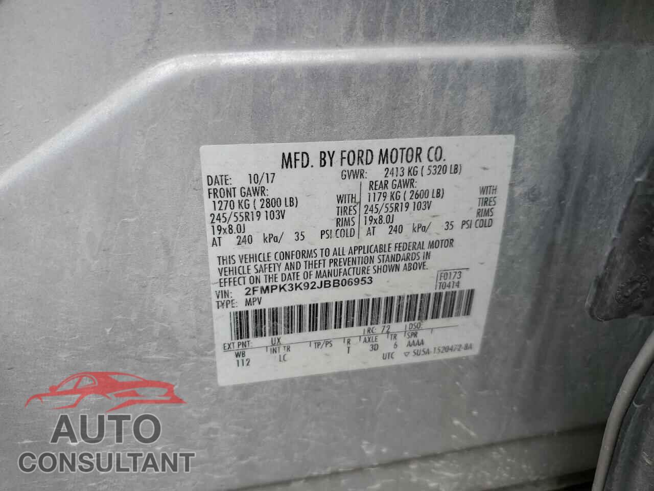 FORD EDGE 2018 - 2FMPK3K92JBB06953