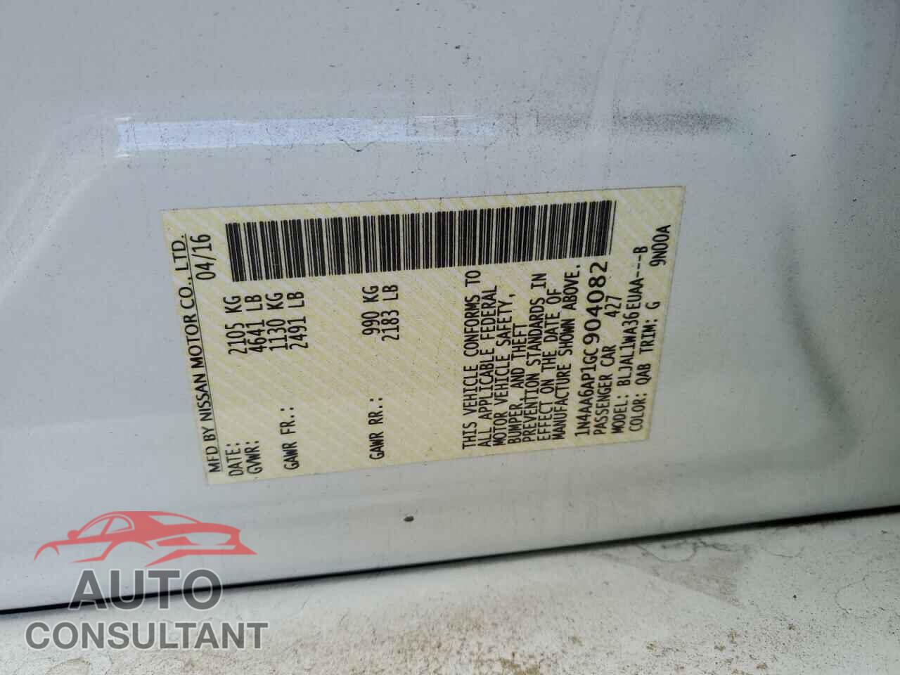 NISSAN MAXIMA 2016 - 1N4AA6AP1GC904082