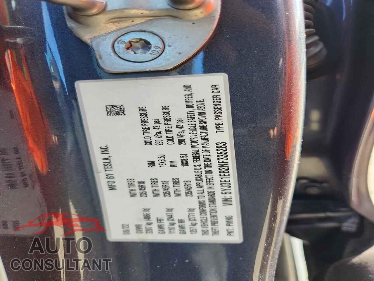 TESLA MODEL 3 2022 - 5YJ3E1EB2NF335283