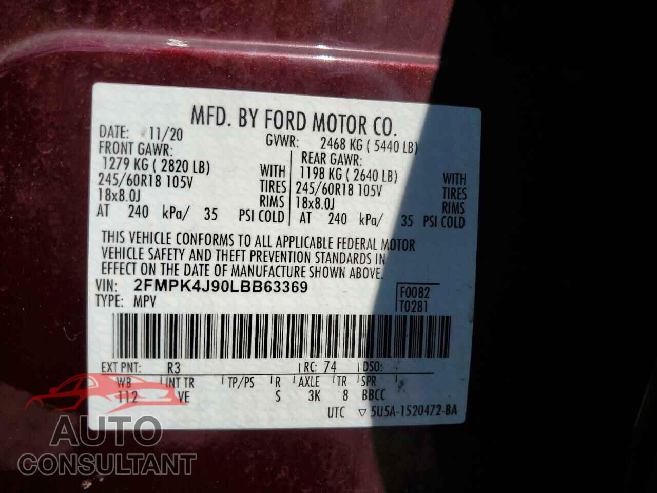 FORD EDGE 2020 - 2FMPK4J90LBB63369