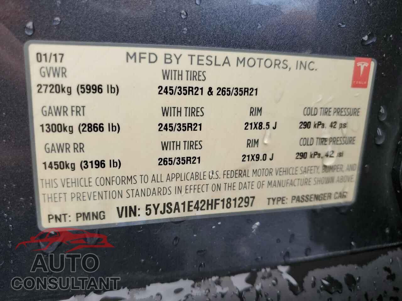 TESLA MODEL S 2017 - 5YJSA1E42HF181297