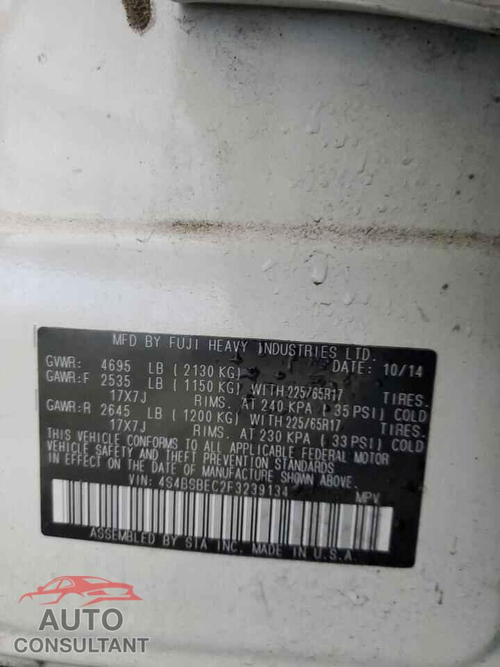 SUBARU OUTBACK 2015 - 4S4BSBEC2F3239134