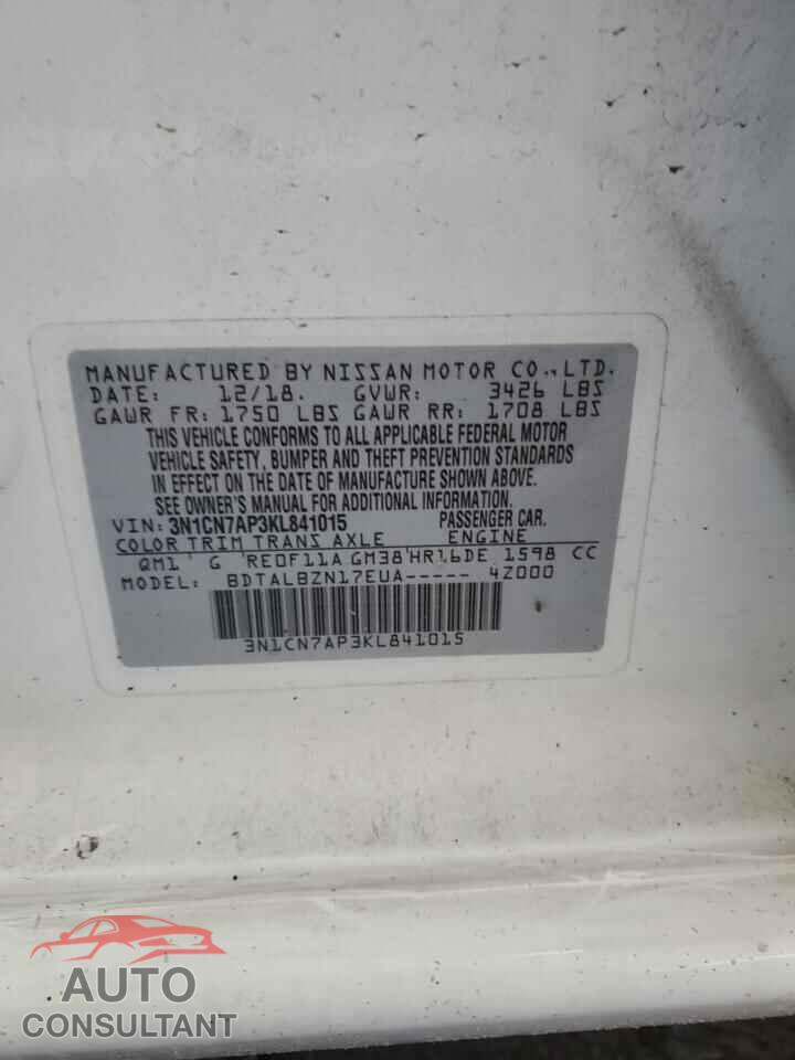 NISSAN VERSA 2019 - 3N1CN7AP3KL841015