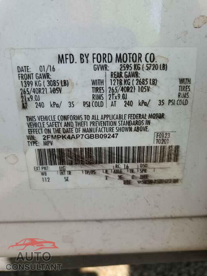 FORD EDGE 2016 - 2FMPK4AP7GBB09247