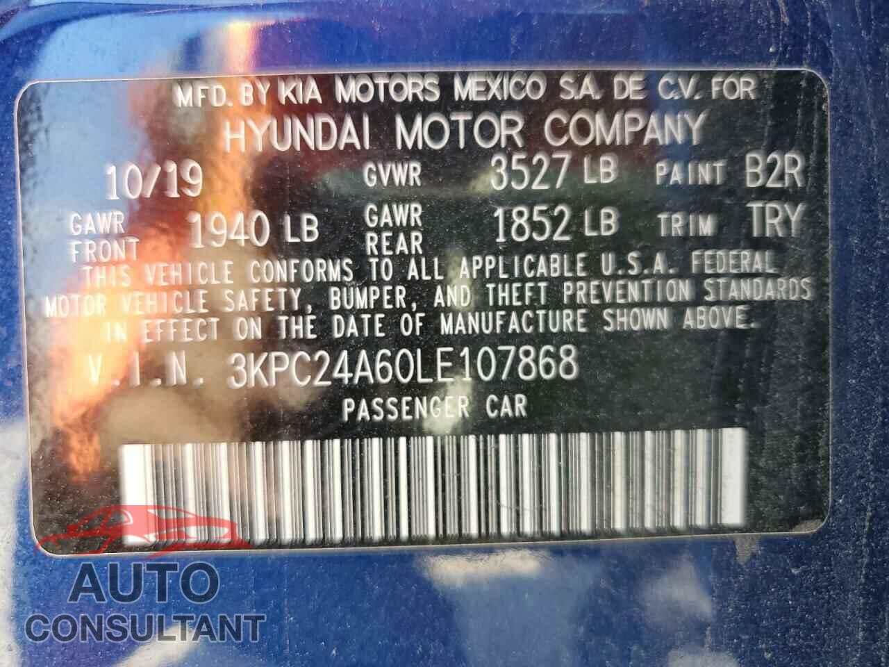HYUNDAI ACCENT 2020 - 3KPC24A60LE107868