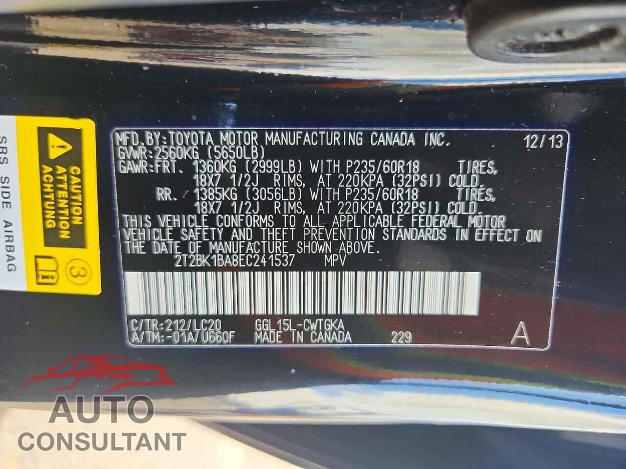 LEXUS RX350 2014 - 2T2BK1BA8EC241537