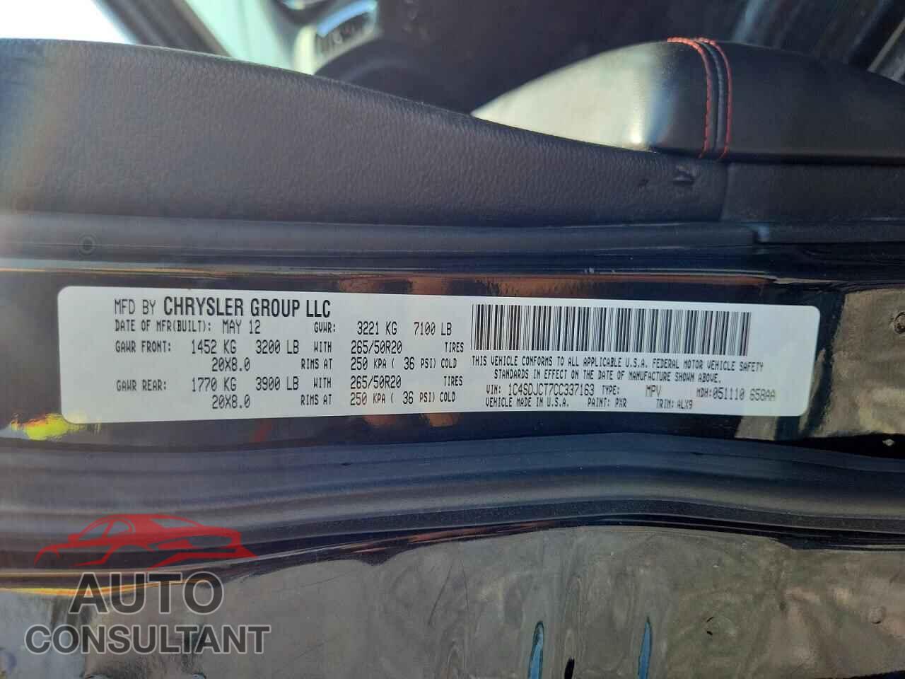 DODGE DURANGO 2012 - 1C4SDJCT7CC337163