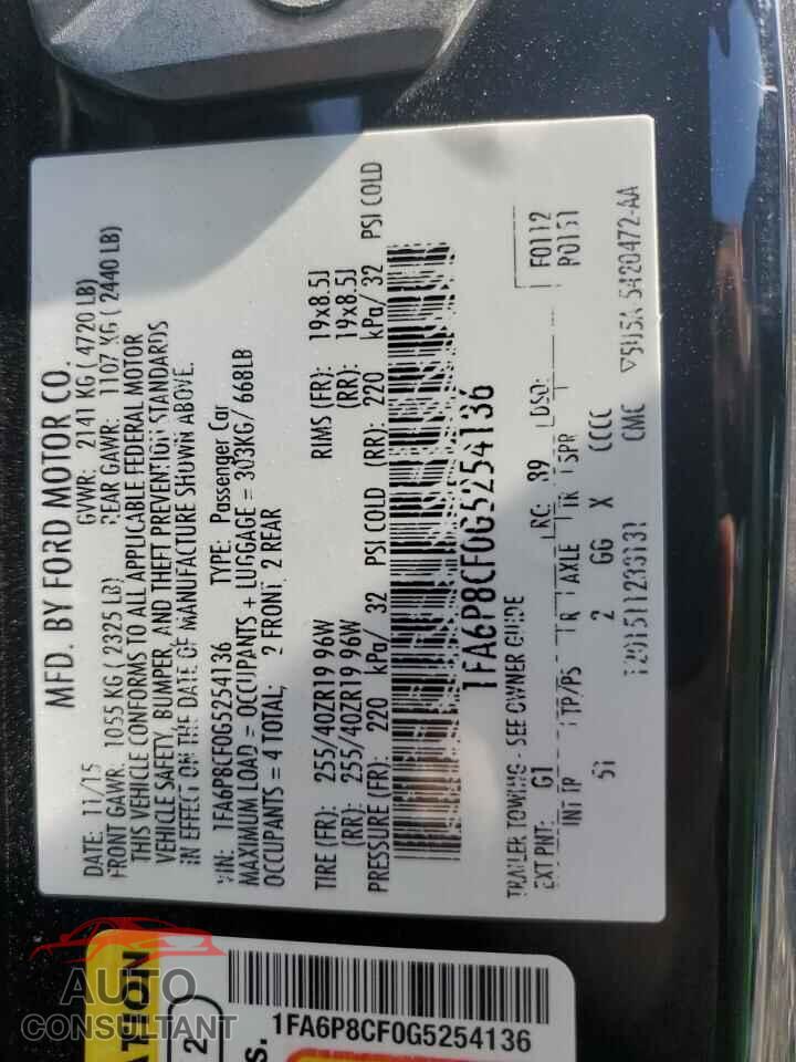 FORD MUSTANG 2016 - 1FA6P8CF0G5254136