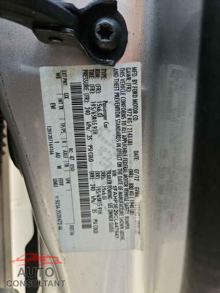 FORD FOCUS 2012 - 1FAHP3E29CL447641
