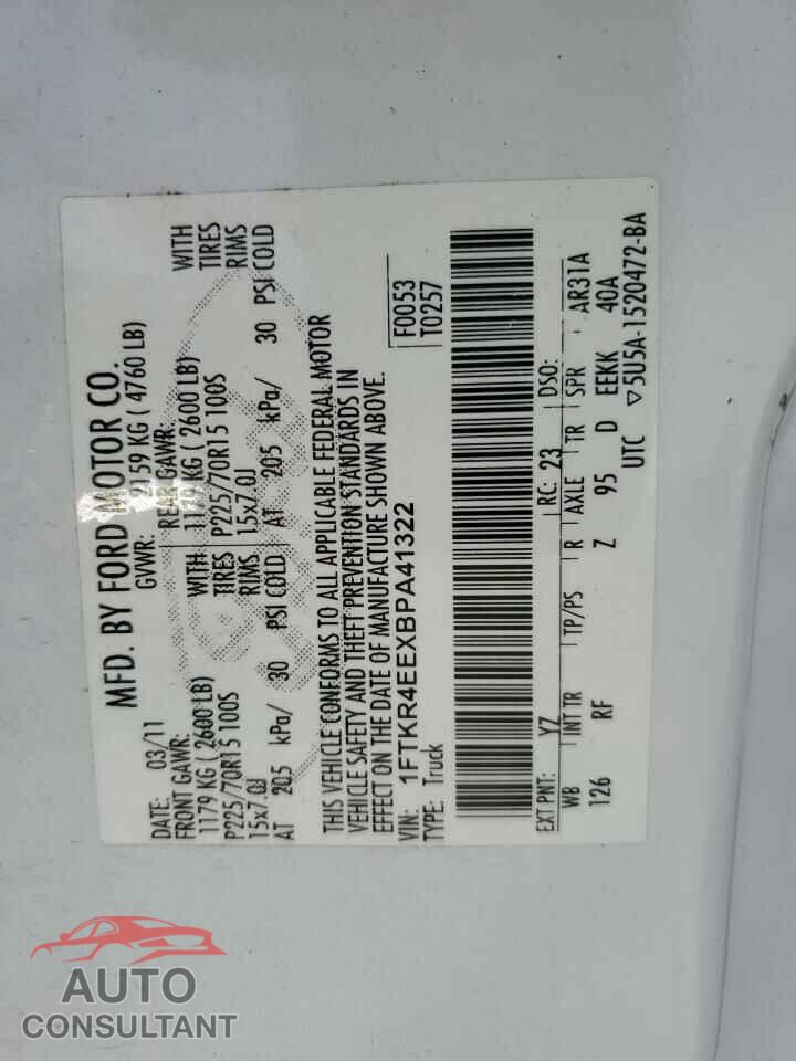 FORD RANGER 2011 - 1FTKR4EEXBPA41322