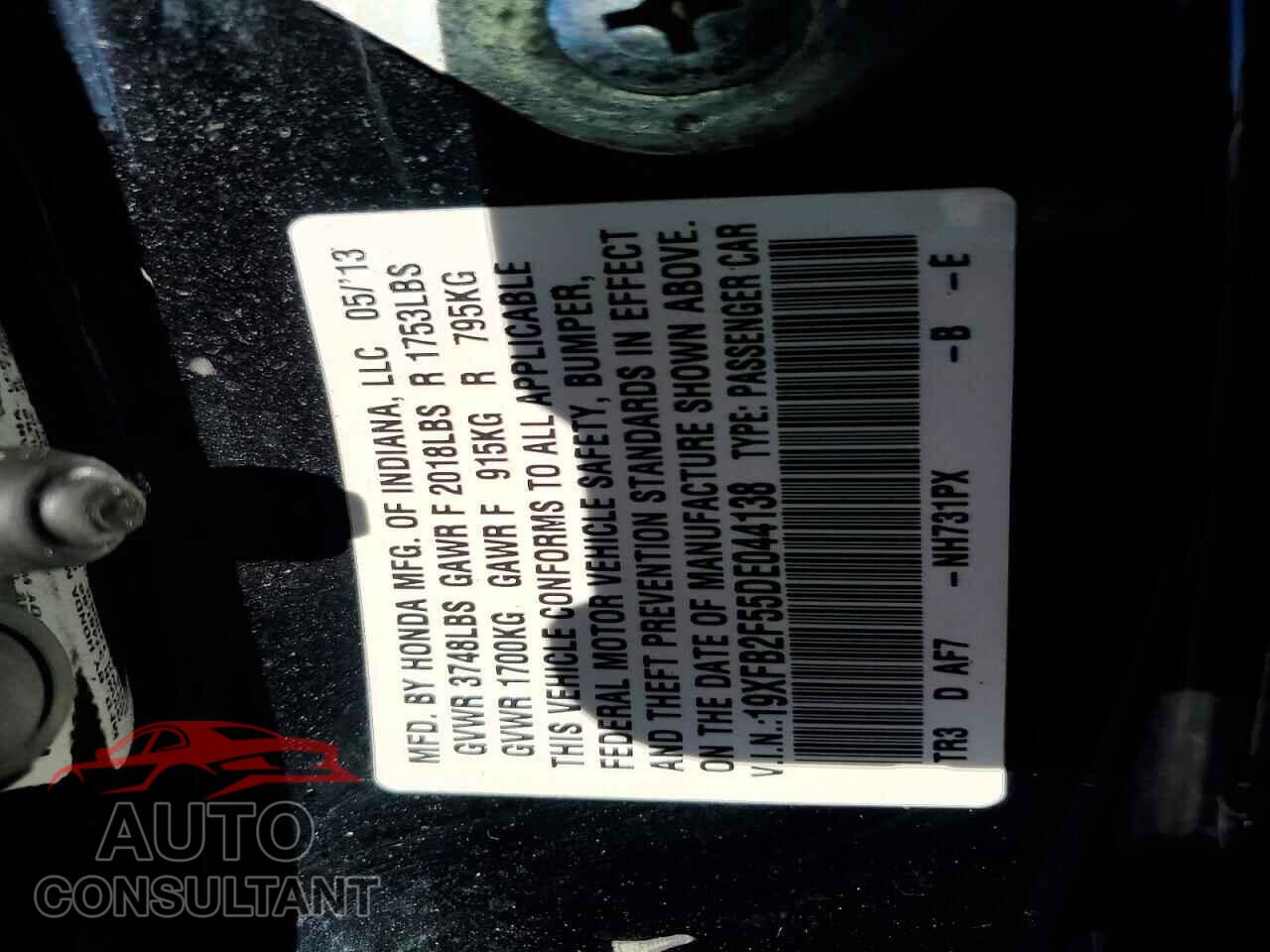 HONDA CIVIC 2013 - 19XFB2F55DE044138