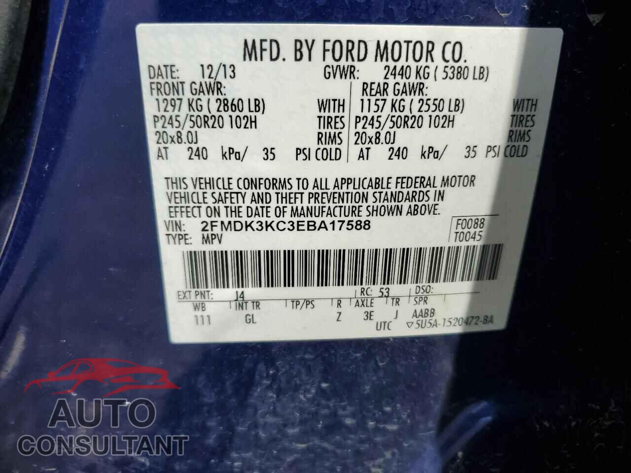 FORD EDGE 2014 - 2FMDK3KC3EBA17588