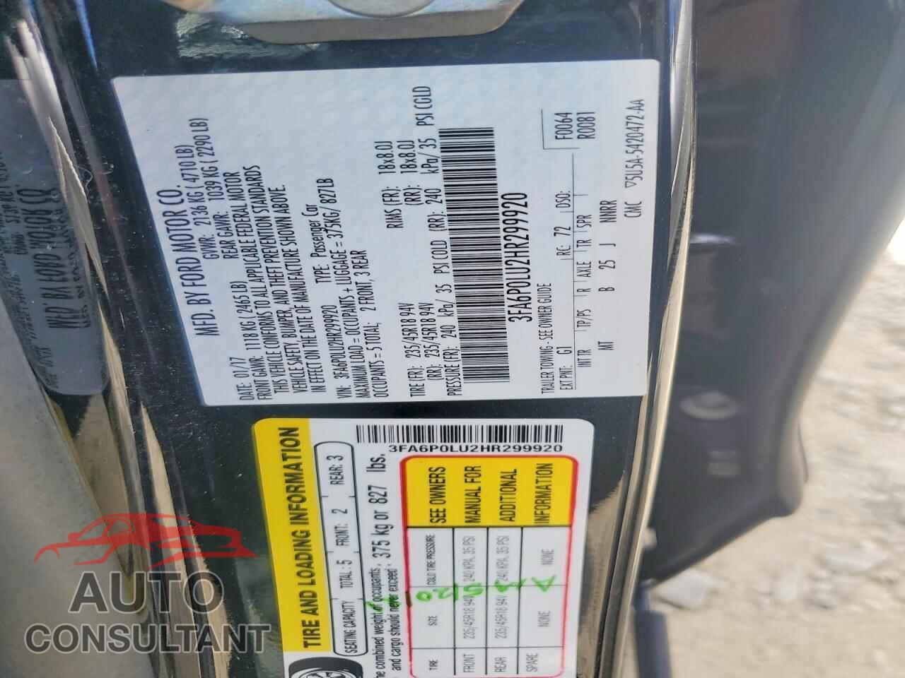 FORD FUSION 2017 - 3FA6P0LU2HR299920