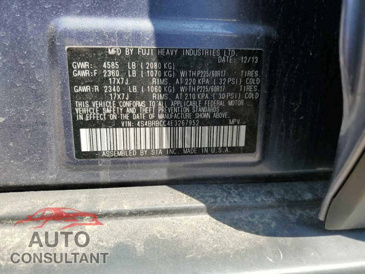 SUBARU OUTBACK 2014 - 4S4BRBCC4E3267952