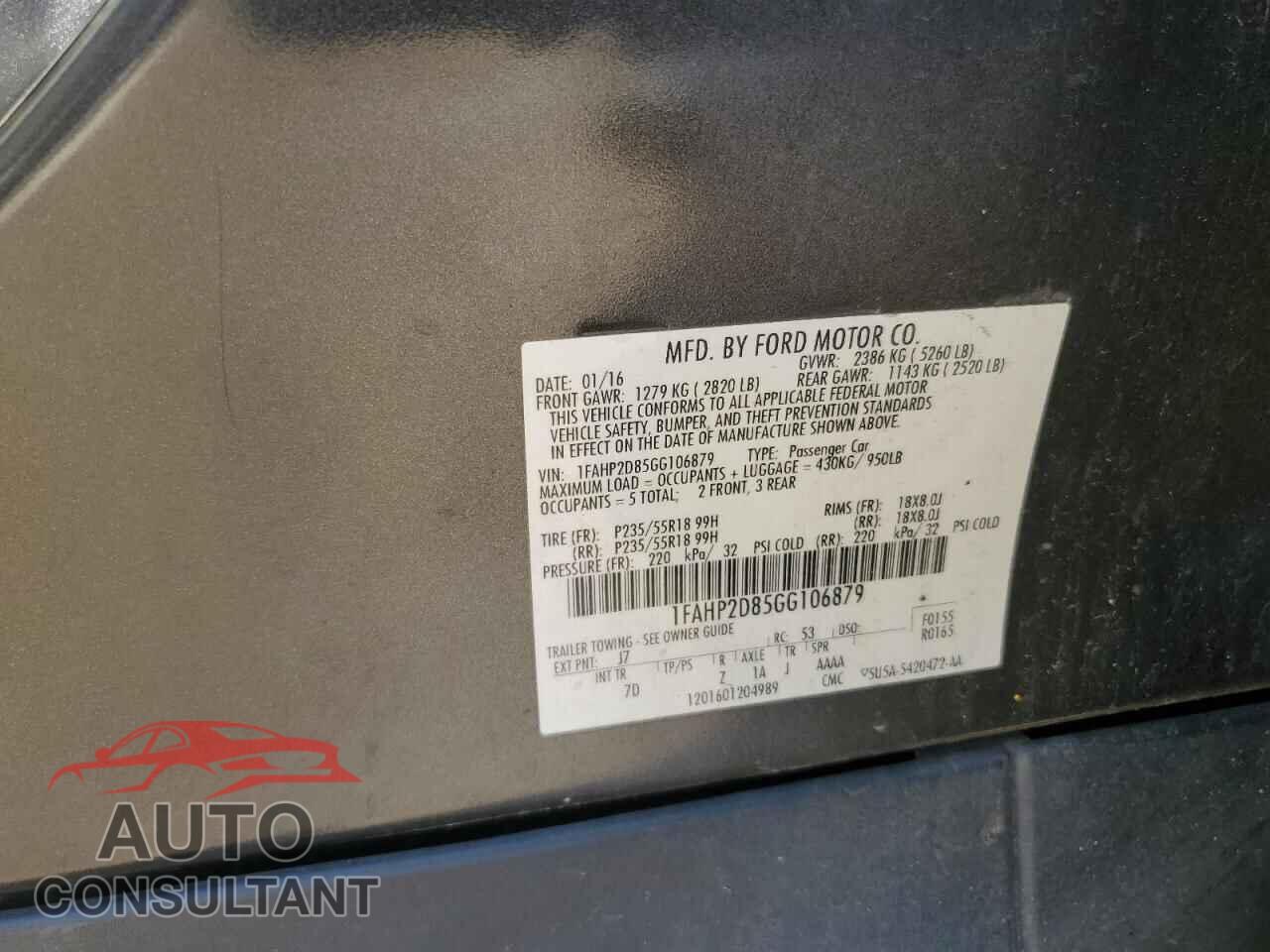 FORD TAURUS 2016 - 1FAHP2D85GG106879