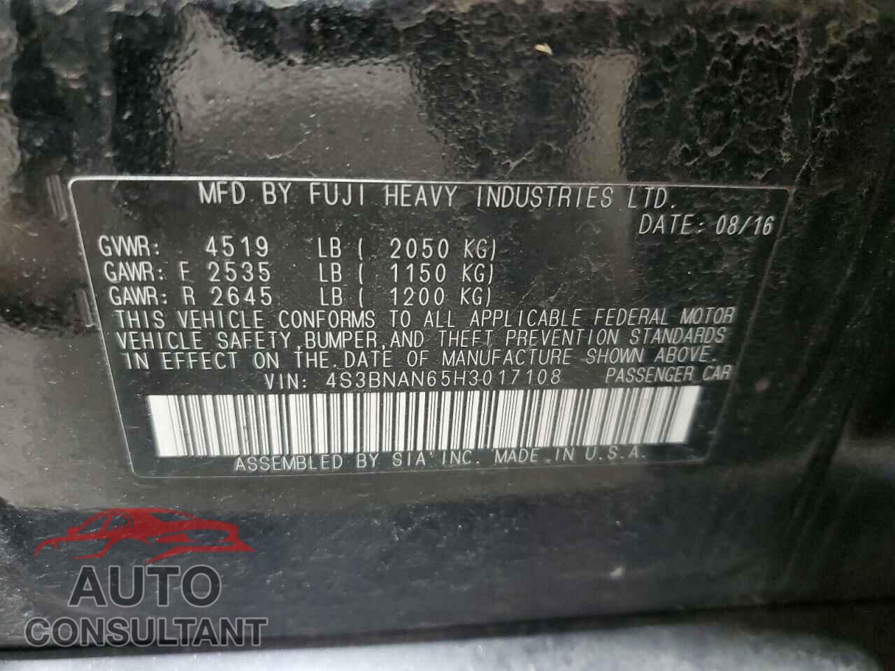 SUBARU LEGACY 2017 - 4S3BNAN65H3017108