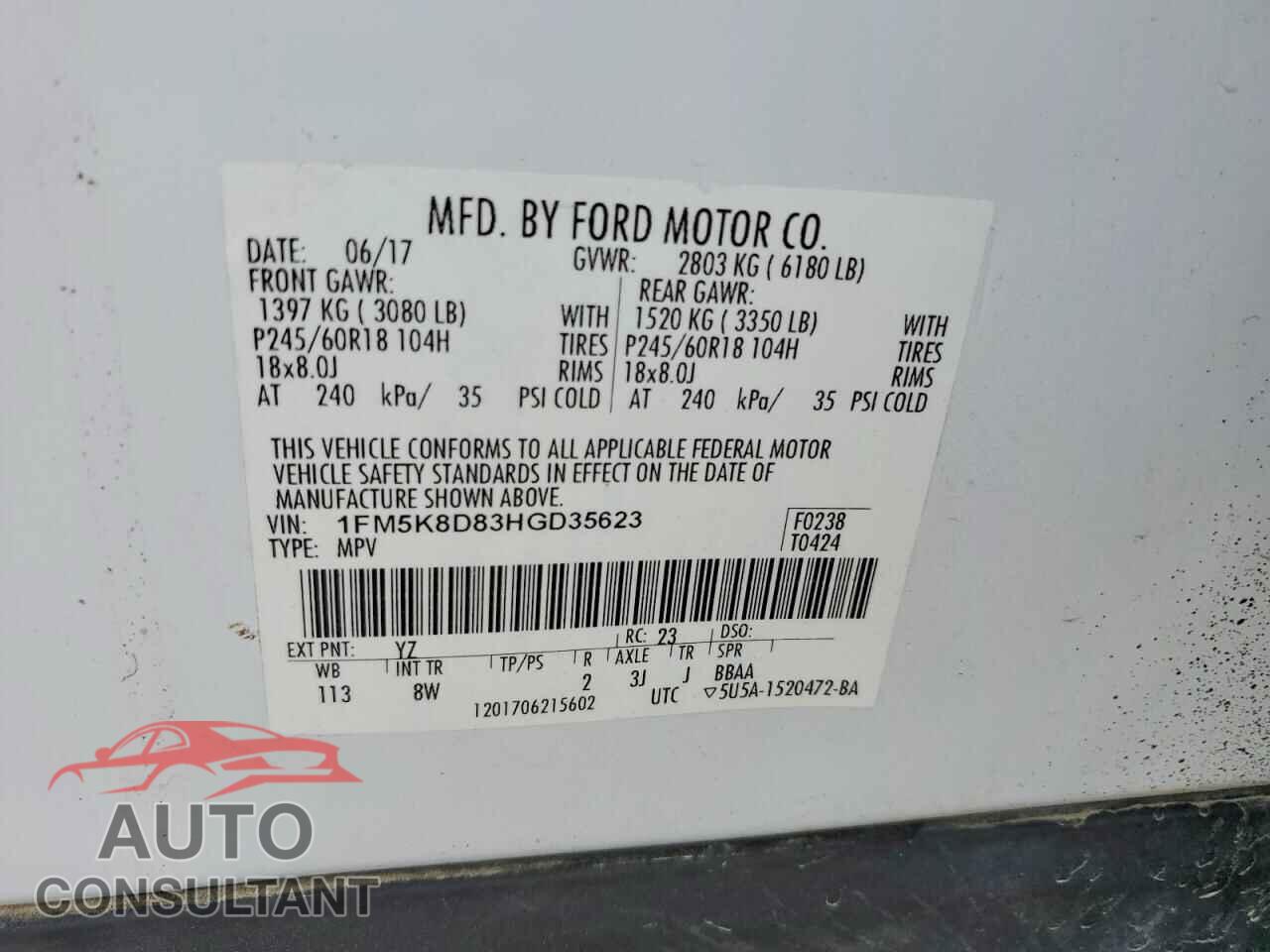 FORD EXPLORER 2017 - 1FM5K8D83HGD35623