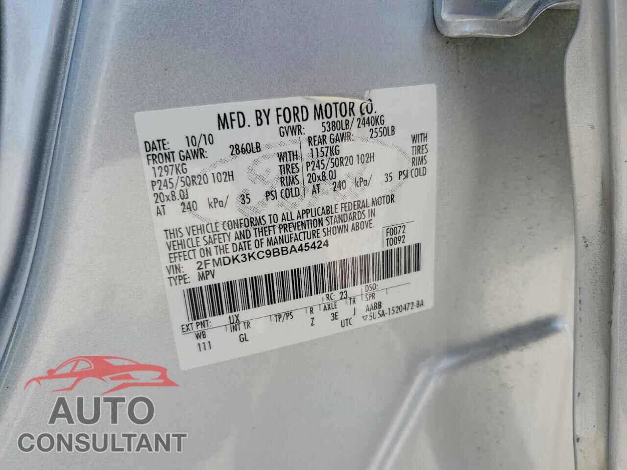 FORD EDGE 2011 - 2FMDK3KC9BBA45424