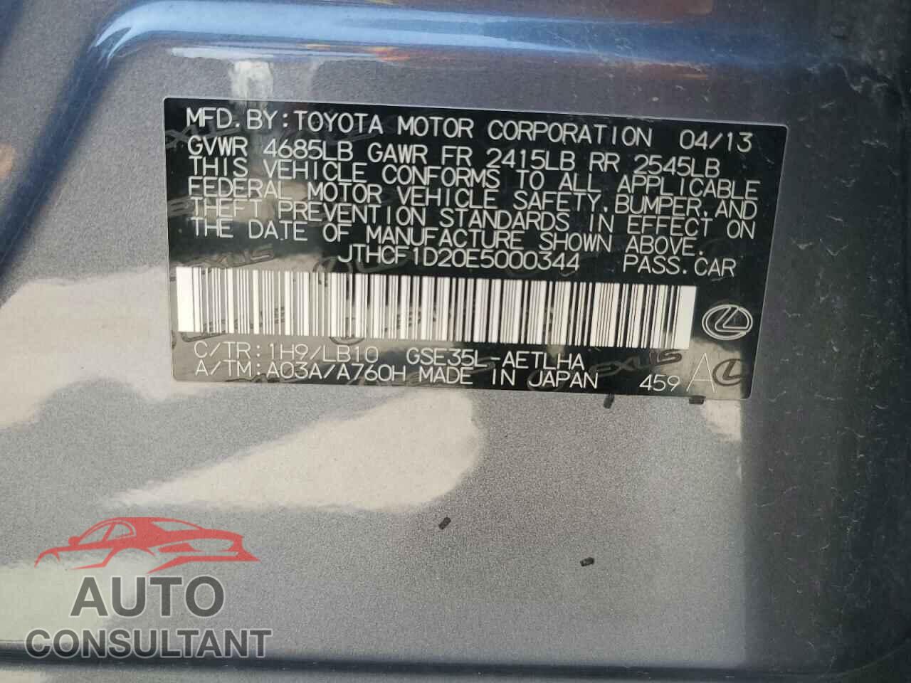 LEXUS IS 2014 - JTHCF1D20E5000344