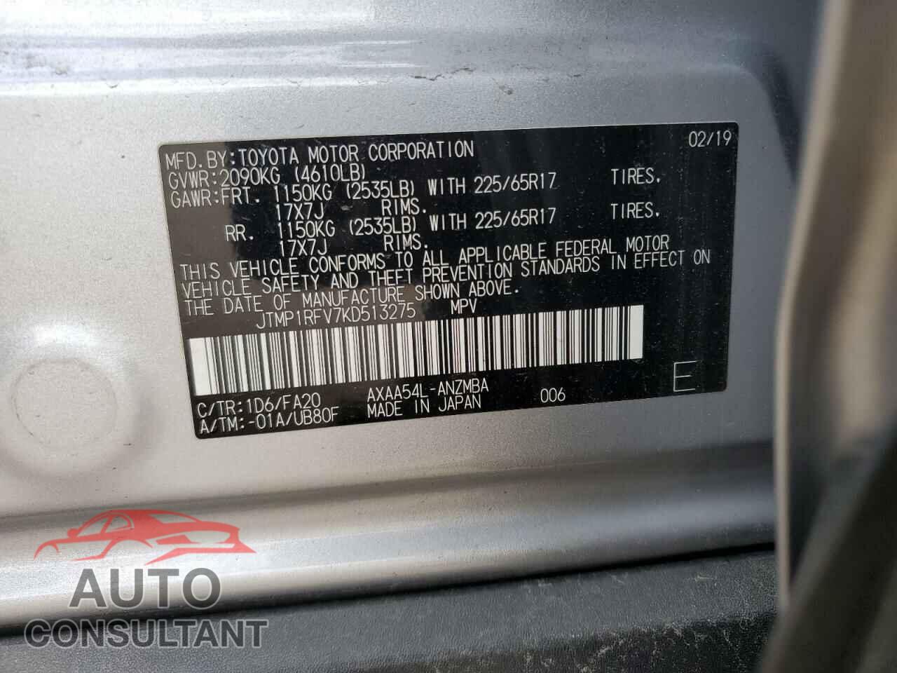 TOYOTA RAV4 2019 - JTMP1RFV7KD513275