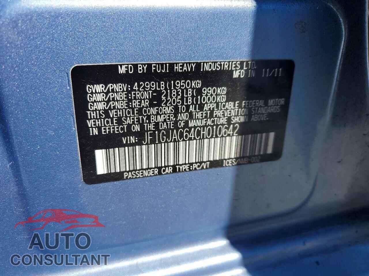 SUBARU IMPREZA 2012 - JF1GJAC64CH010642