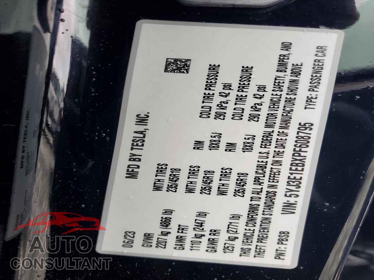 TESLA MODEL 3 2023 - 5YJ3E1EBXPF608795