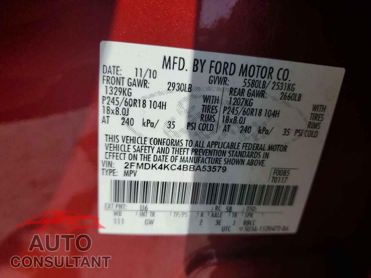 FORD EDGE 2011 - 2FMDK4KC4BBA53579