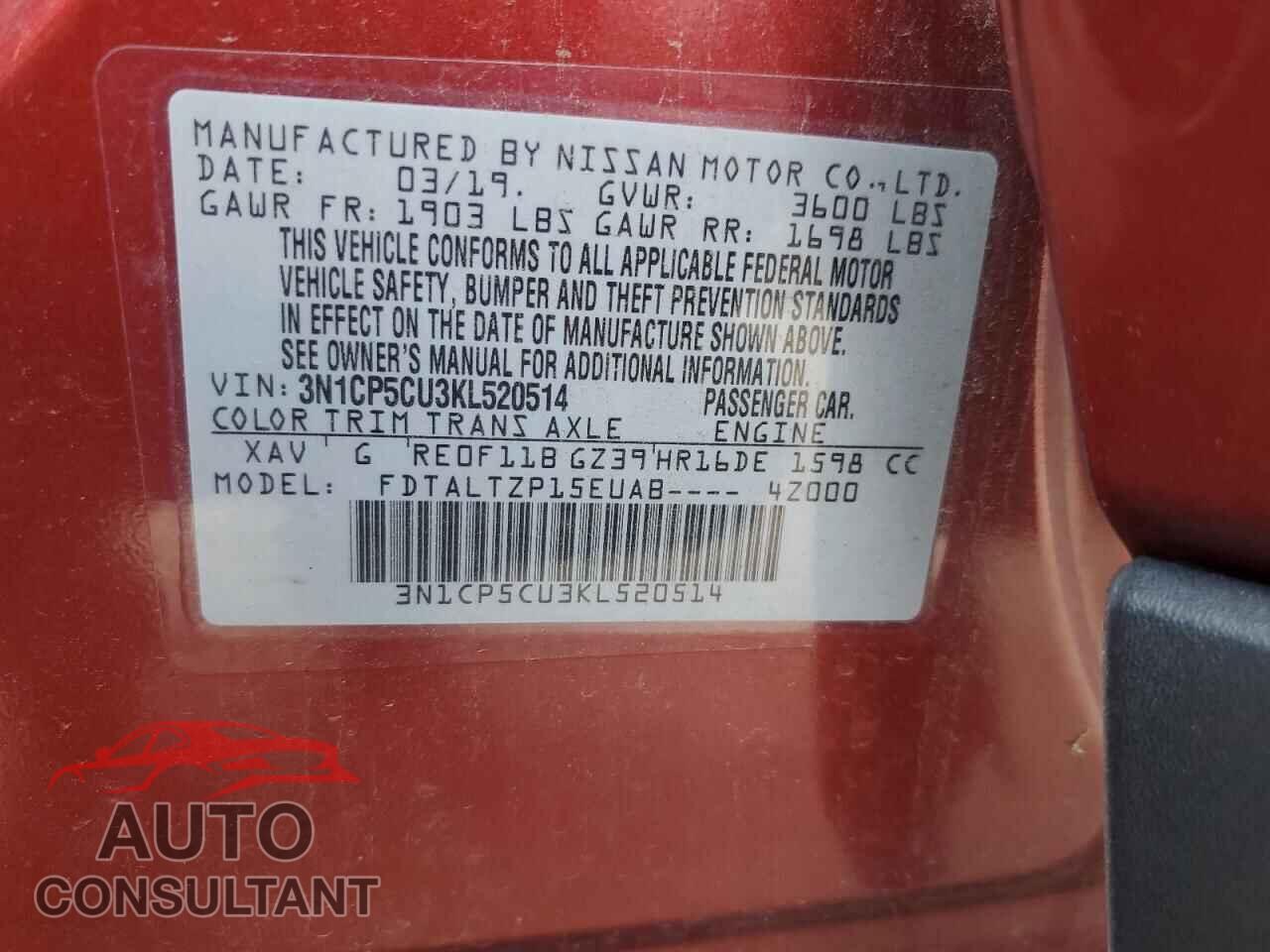 NISSAN KICKS 2019 - 3N1CP5CU3KL520514