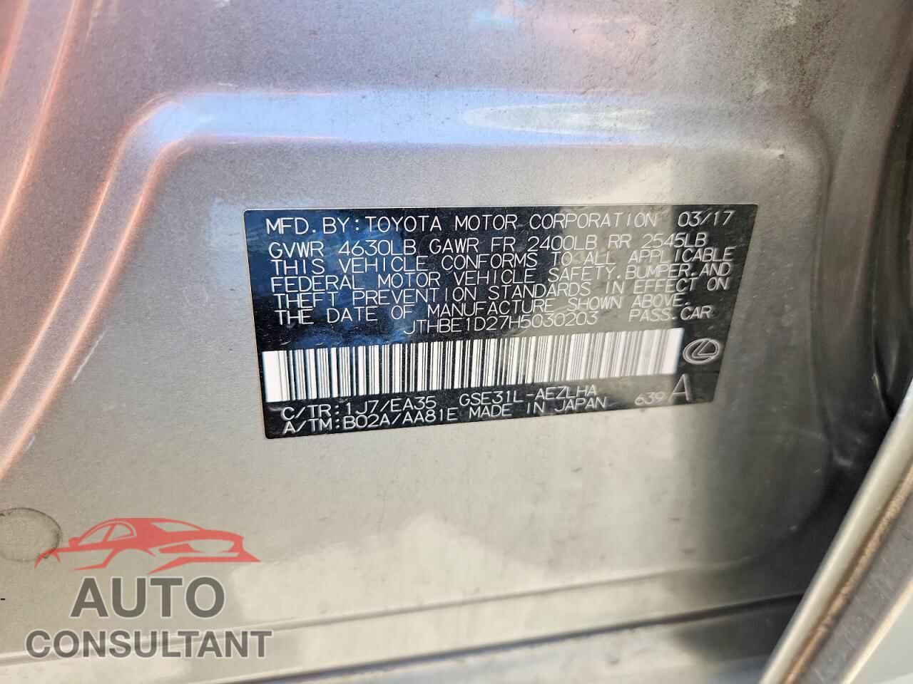 LEXUS IS 2017 - JTHBE1D27H5030203