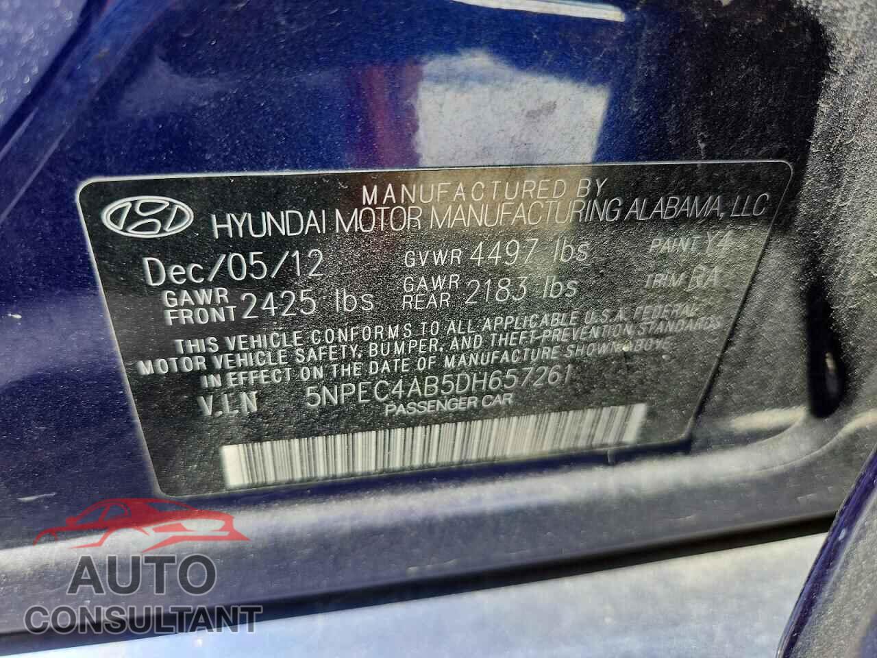 HYUNDAI SONATA 2013 - 5NPEC4AB5DH657261