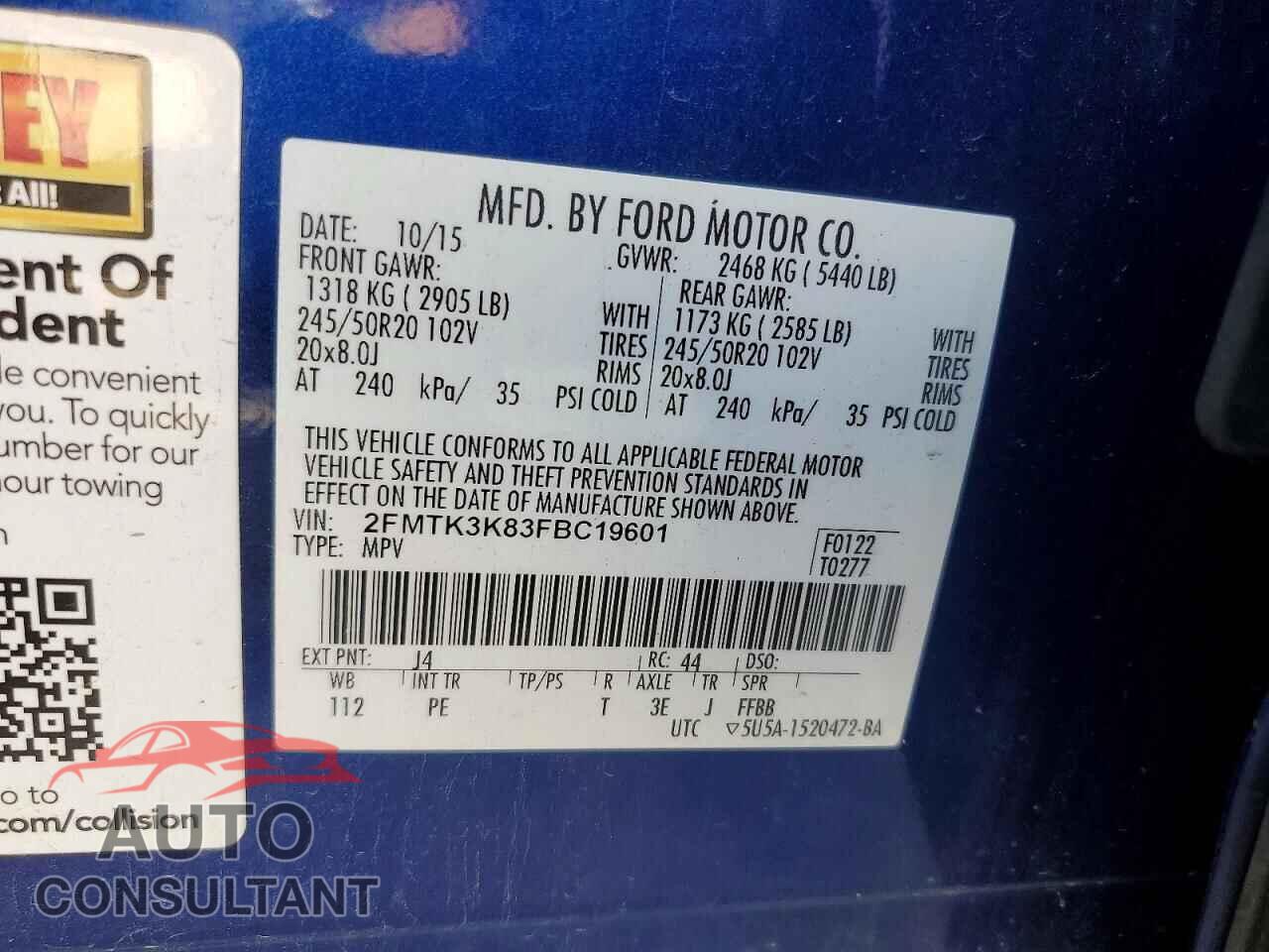FORD EDGE 2015 - 2FMTK3K83FBC19601