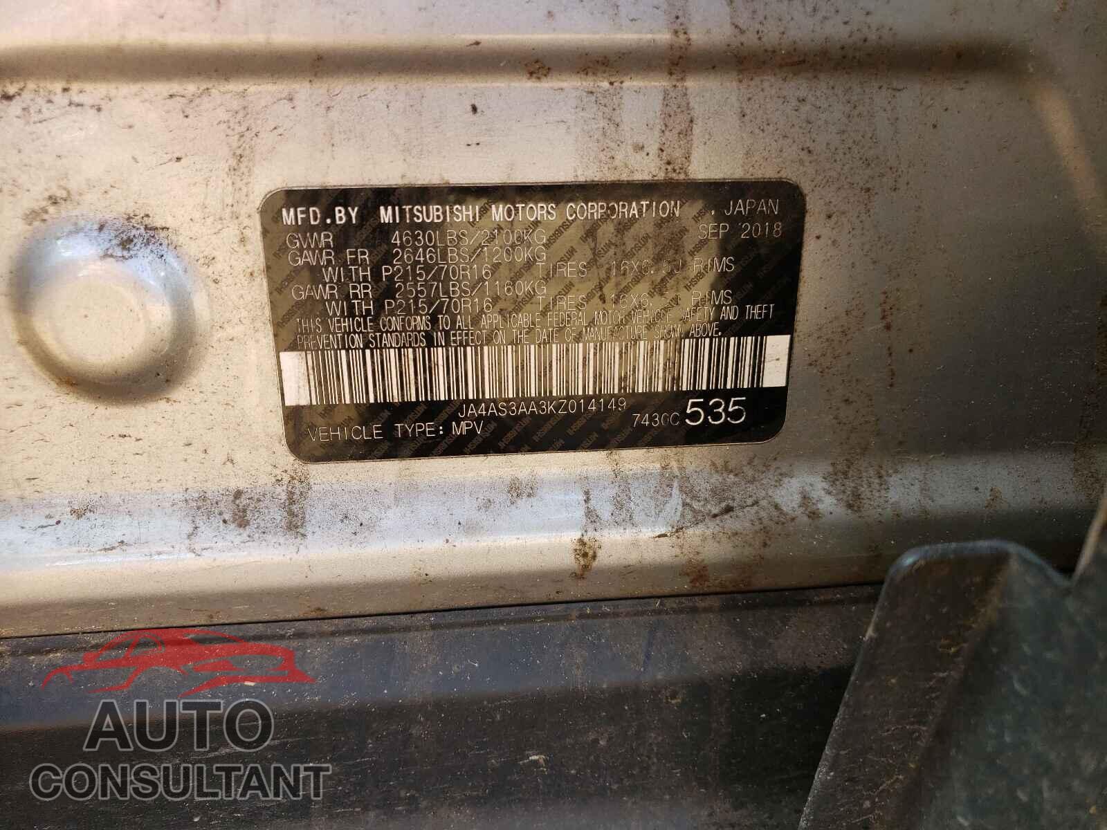 MITSUBISHI ECLIPSE 2019 - JA4AS3AA3KZ014149